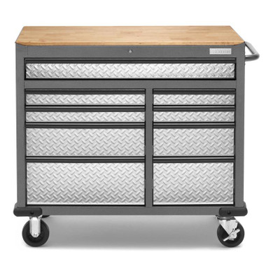 Gladiator® Premier 41 inch (104.1 cm) 9-drawer Mobile Tool Workbench with Solid Wood Top GAMT41HWJG