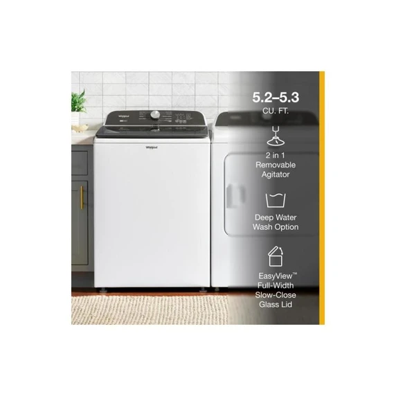 6.0-6.1 Cu. Ft. Whirlpool® Top Load Washer with Removable Agitator WTW6157PW
