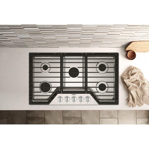 Whirlpool® 36-inch Gas Cooktop with EZ-2-Lift™ Hinged Cast-Iron Grates WCGK5036PS