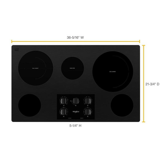 Whirlpool® 36-inch Electric Ceramic Glass Cooktop with Two Dual Radiant Elements WCE77US6HB