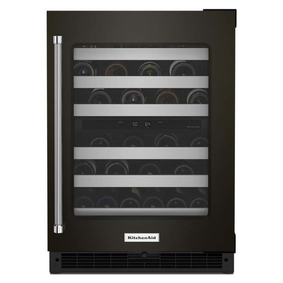Kitchenaid® 24" Undercounter Wine Cellar with Glass Door and Metal-Front Racks KUWR314KBS