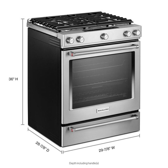 Kitchenaid® 30-Inch 5 Burner Front Control Gas Convection Range with Baking Drawer KSGB900ESS
