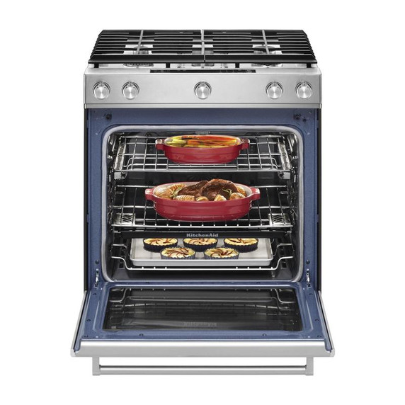 Kitchenaid® 30-Inch 5 Burner Front Control Gas Convection Range with Baking Drawer KSGB900ESS
