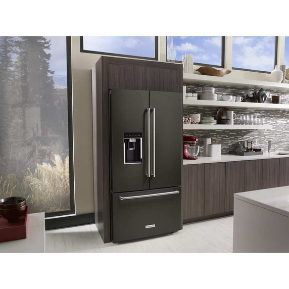 Kitchenaid® 23.8 cu. ft. 36" Counter-Depth French Door Platinum Interior Refrigerator with PrintShield™ Finish KRFC704FBS