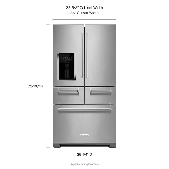 Kitchenaid® 25.8 Cu. Ft. 36 Multi-Door Freestanding Refrigerator with Platinum Interior Design KRMF706ESS