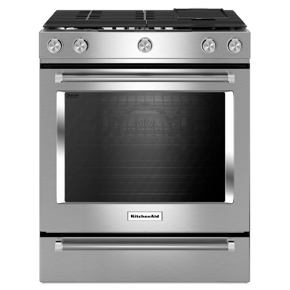 Kitchenaid® 30-Inch 5-Burner Dual Fuel Convection Slide-In Range with Baking Drawer YKSDB900ESS