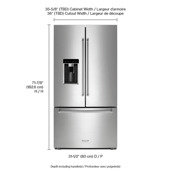 Kitchenaid® 23.8 cu. ft. 36 Counter-Depth French Door Platinum Interior Refrigerator with PrintShield™ Finish KRFC704FPS