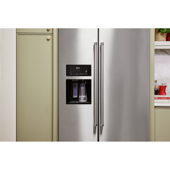 Kitchenaid® 22.6 cu ft. Counter-Depth Side-by-Side Refrigerator with Exterior Ice and Water and PrintShield™ finish KRSC703HPS