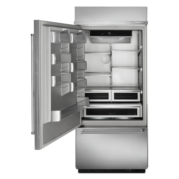 Kitchenaid® 20.9 Cu. Ft. 36 Width Built-In Stainless Bottom Mount Refrigerator with Platinum Interior Design KBBL306ESS