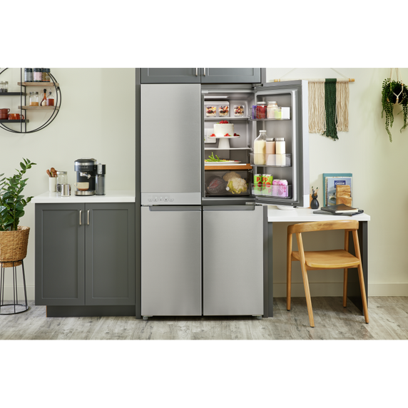 Kitchenaid® 19.4 cu. ft. 36-inch wide Counter-Depth 4-Door Refrigerator with PrintShield™ Finish KRQC506MPS