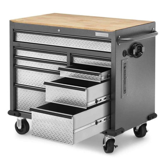 Gladiator® Premier 41 inch (104.1 cm) 9-drawer Mobile Tool Workbench with Solid Wood Top GAMT41HWJG