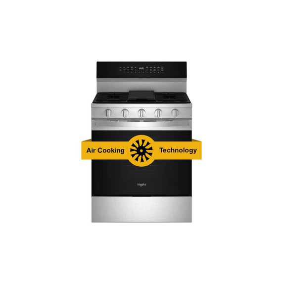 Whirlpool® 30-inch Smart Gas Range with Air Cooking Technology, Steam/Self Cleaning, Rapid Preheat 5.3 CuFt Capacity WFGS7530RZ