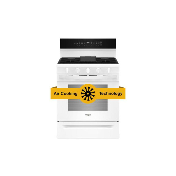 Whirlpool® 30-inch Smart Gas Range with Air Cooking Technology, Steam/Self Cleaning, Rapid Preheat 5.3 CuFt Capacity WFGS7530RW