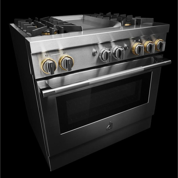Jennair® 36" RISE™ Dual-Fuel Professional-Style Range with Chrome-Infused Griddle and Steam Assist JDSP536HL