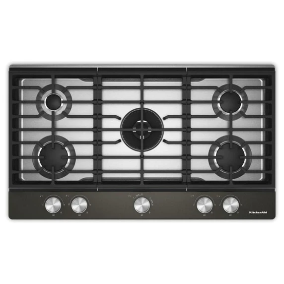KitchenAid® 36 in. Gas Cooktop with 5 Burners and Integrated Wok Grate KCGK536SBE