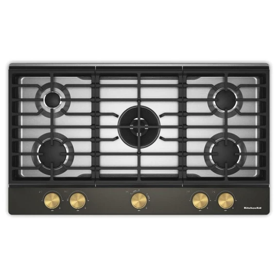 KitchenAid® 36 in. Gas Cooktop with 5 Burners and Integrated Wok Grate KCGK536SBE