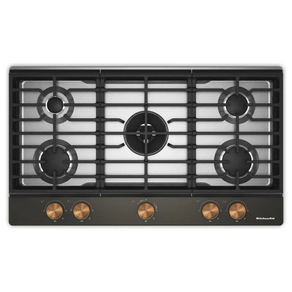 KitchenAid® 36 in. Gas Cooktop with 5 Burners and Integrated Wok Grate KCGK536SBE