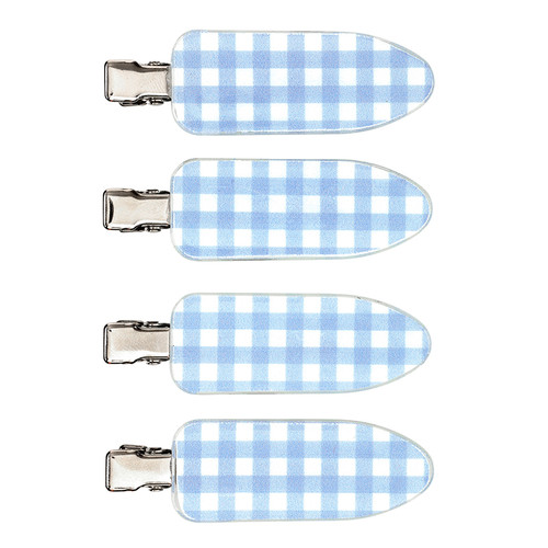 Crease Free Hair Clips - Blue Gingham - Set of 4