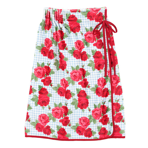 Spa Wrap - Blue Gingham + Red Roses