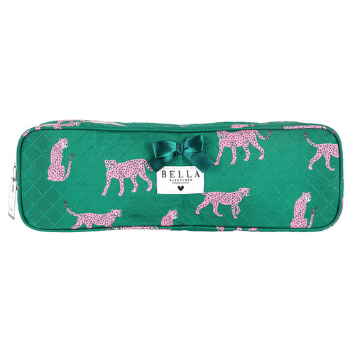 Quilted Hair Tool Bag - Green + Cheetahs