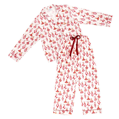 Full-Length PJ Set with Velvet Tie - Ivory + Ornaments