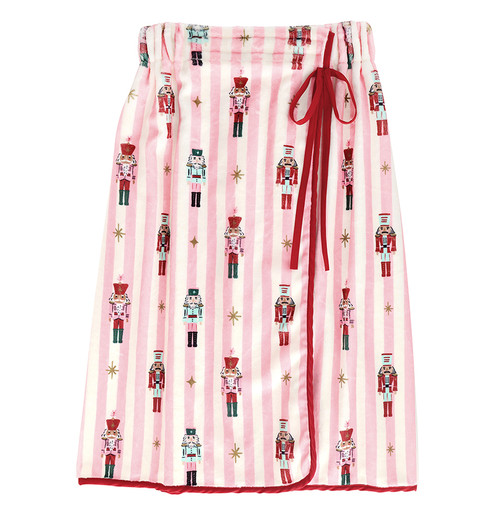 Plush Spa Wrap - Pink Stripes + Nutcrackers with Burgundy Droopy Bow