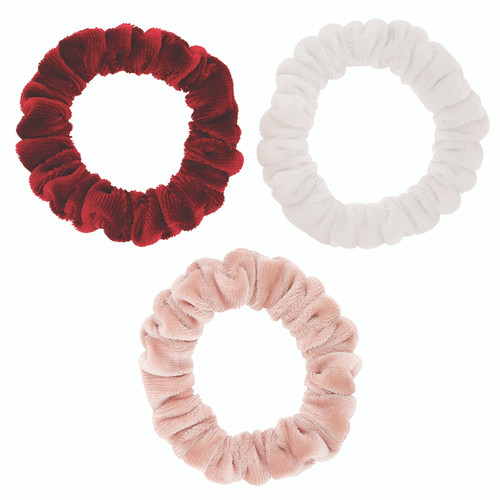 Small Velvet Scrunchies - Pink + Red - Set of 3