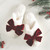 Plush Velvet Bow Slippers - Ivory + Burgundy Velvet Bow