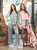 Cropped + Ruffled Short PJ Set with Velvet Ties - Pink Stripes + Doily Trees