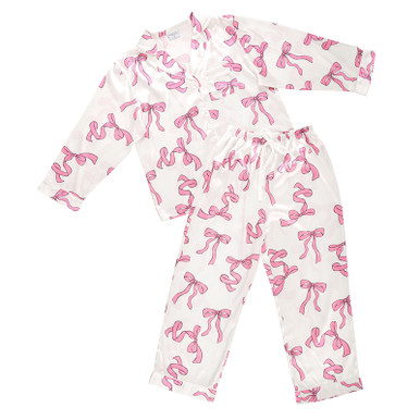 Pink 2pcs Bow Print Style Long Sleeve Pajama Set