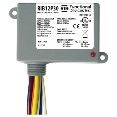 Functional Devices RIB12P30 Encl Relay 30A DPDT 12Vac/dc