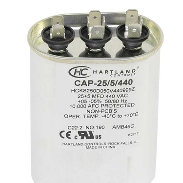 Hartland Controls CAP-25/5/440 25/5MFD 370/440V OVAL RUN CAP