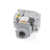 Gas valve with on/off control knob and multiple connection ports, used for regulating gas flow in HVAC heating systems.