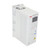 ABB HVAC variable frequency drive with front-mounted control keypad and ventilation housing, industrial motor drive used for pump and fan speed control in HVAC systems on white background
