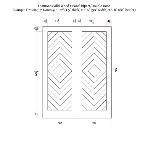 Diamond Wood 1 Panel Double Barn Door