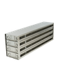 Stainless steel upright freezer drawer rack with 4 pull-out drawers for 96 deep-well plates, 7 deep x 4 high