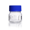 DURAN 212863658 GLS 80 Laboratory Bottle, baffled, wide mouth, clear, with screw cap and pouring ring, PP, blue, 250 mL