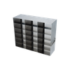 Crystal UF-362 stainless steel upright freezer rack holding eighteen 2-inch cardboard freezer boxes, 3 deep by 6 high