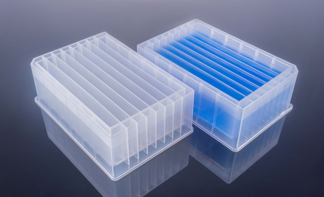 NEST 360261 8 Channel Reservoir Microplate, Medium Profile 44.5 mm Height, 32 mL per Channel, No Lid, Sterile