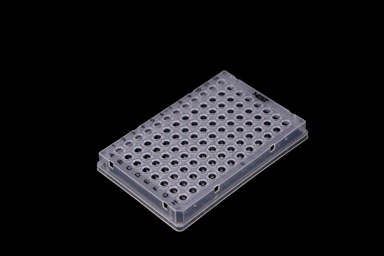 NEST 402521 0.1 mL 96 Well PCR Plate, Low Profile, Full Skirt, Clear, H1 Notch, Sterile, Case of 100 (4 Packs x 25)