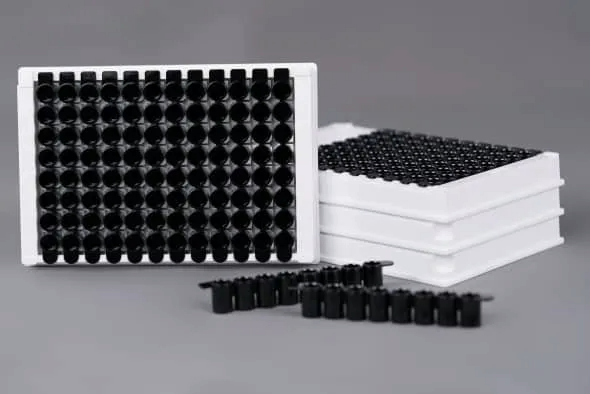 NEST 504261 96 Well ELISA Plate, 8-Well Detachable Strips, High Binding, White Frame, Black Wells