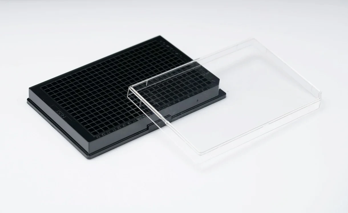 NEST 761311 384 Well Cell Culture Plate, Black, Flat Bottom, Non-Treated, Sterile, Individually Wrapped, Peelable Film