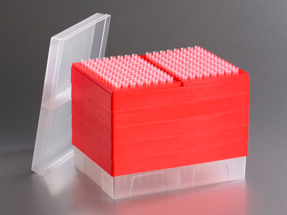 Axygen® MultiRack Pipet Tip Station, 10 µL, Extended Length, 192/Layer, 5 Layers/Stack, 960/Stack, 4800/Cs
