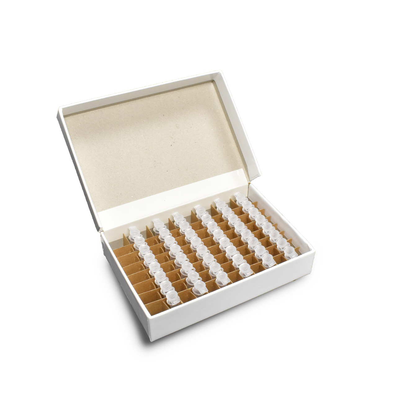 Cardboard PCR Freezer Box, 96 Place, SBS Footprint (124 x 86 x 25mm), w/ hinged lid, for PCR tubes, strips, and non-skirted plates, 5/pk