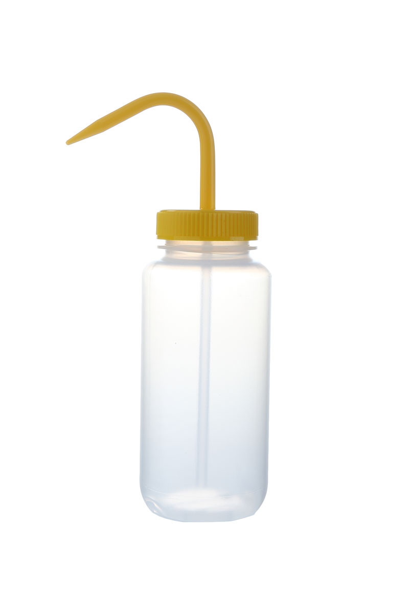 Wash Bottles Color Coded Wide Mouth, 500mL, Clear/Yellow