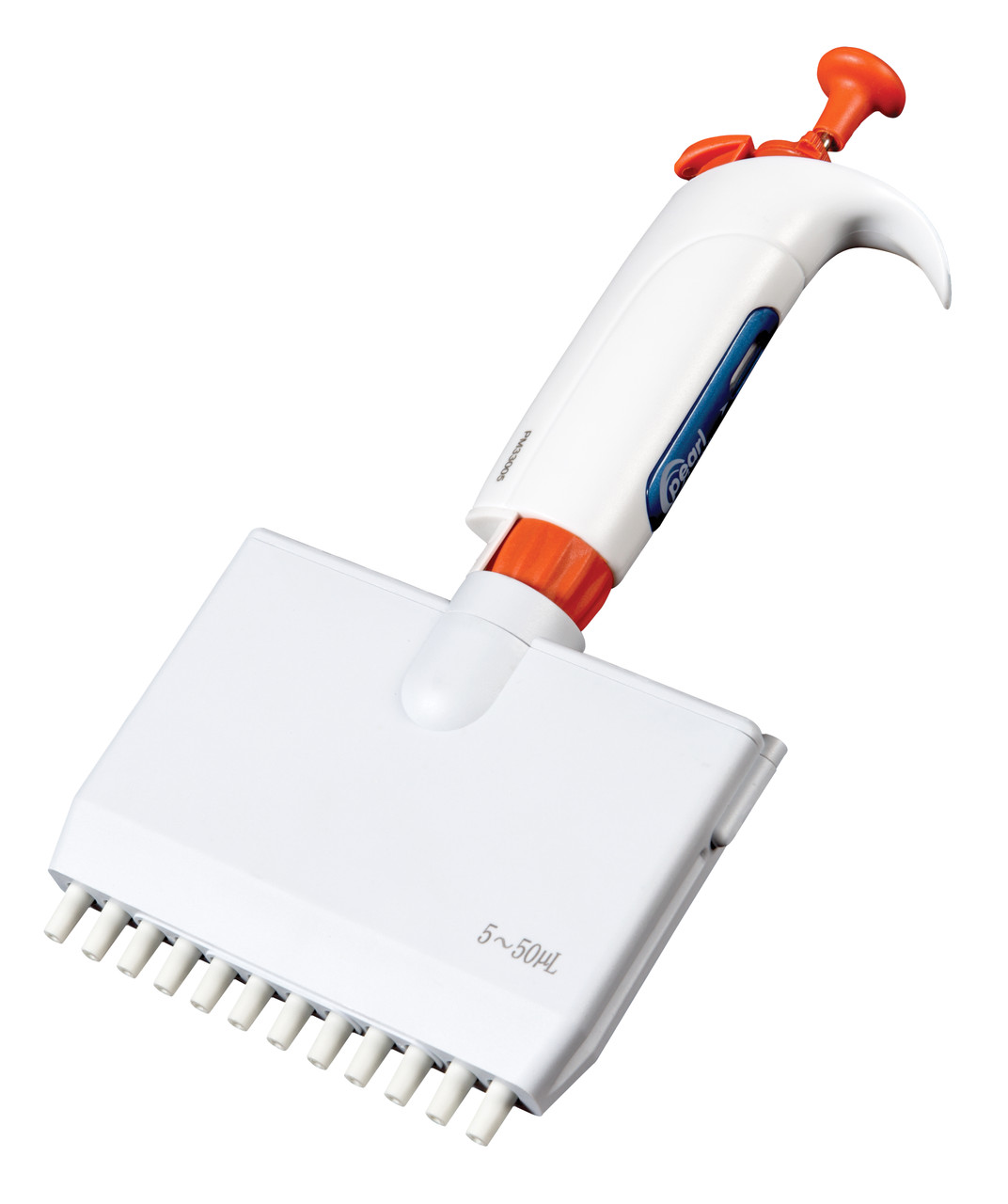 Pearl® Adjustable Micro Pipette 12 Channel, 5-50ul, White/Orange