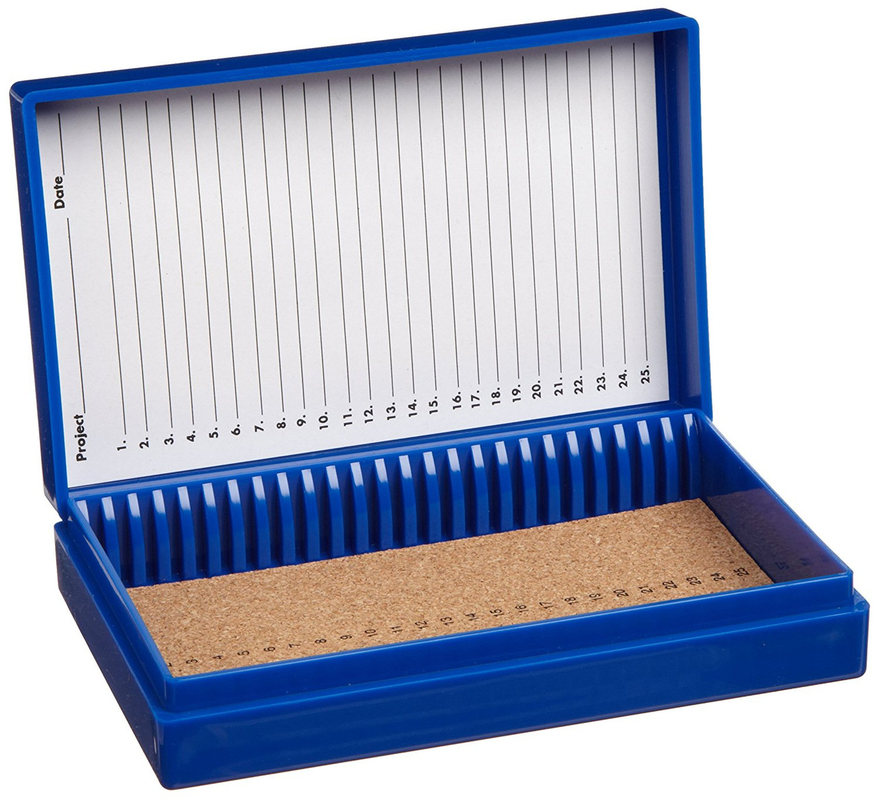 Premium Microscope Slide Box, 25-Place, Cork, Blue