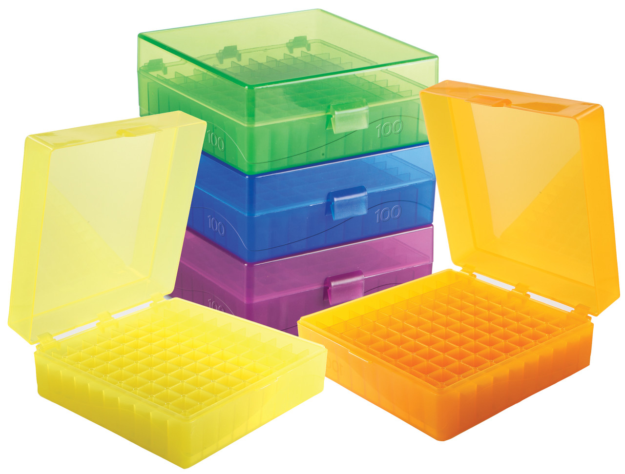 100-Well Hinged Tube Storage Box, Assorted