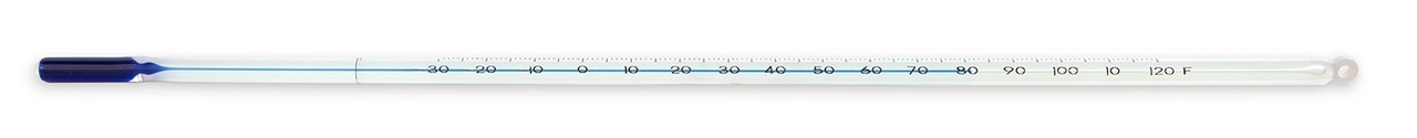 Thermometer, Blue Liquid, -30 to 120°F, Partial Immersion, encapsulated in FEP
