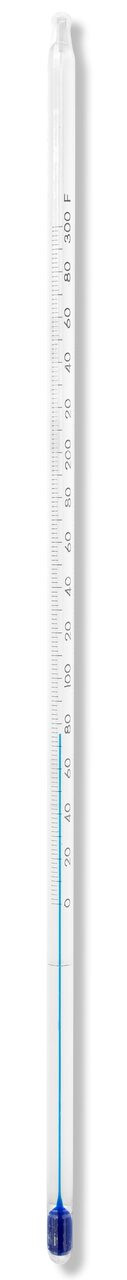 Thermometer, Blue Liquid, 0 to 300°F, Partial Immersion, encapsulated in FEP